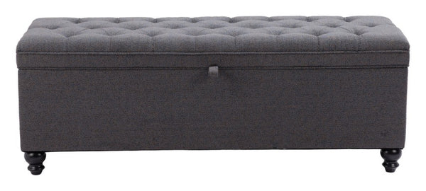 Homeroots 56" Stylish Gray And Black Tufted Boucle Storage Bench With Flip Top - Perfect For Entryways & Hallways   602907