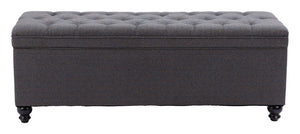 Homeroots 56" Stylish Gray And Black Tufted Boucle Storage Bench With Flip Top - Perfect For Entryways & Hallways   602907