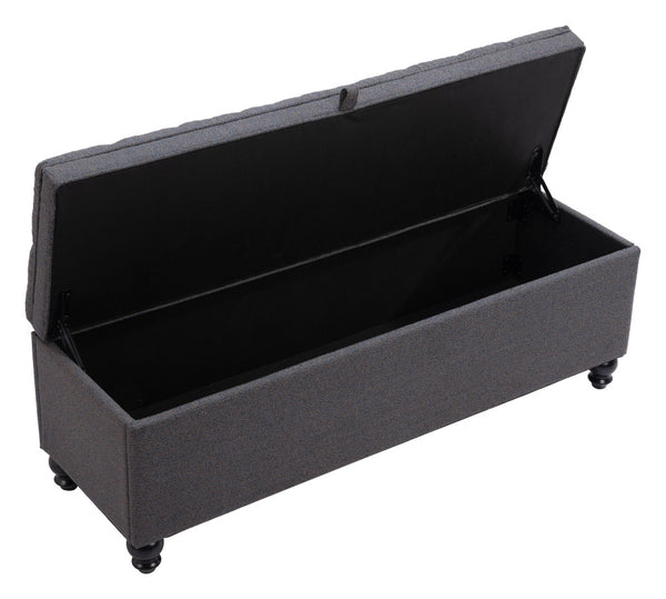 Homeroots 56" Stylish Gray And Black Tufted Boucle Storage Bench With Flip Top - Perfect For Entryways & Hallways   602907