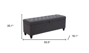 Homeroots 56" Stylish Gray And Black Tufted Boucle Storage Bench With Flip Top - Perfect For Entryways & Hallways   602907