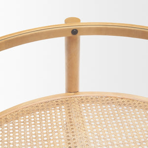 Homeroots 34" Clear And Natural Glass Round Coffee Table With Solid Wood Frame & Stylish Cane Shelf Storage   602913