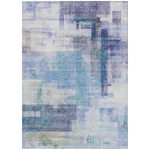 HomeRoots 5' Modern Blue Ivory Gray Abstract Washable Area Rug for Indoor Outdoor Durability and Style 5' X 8' 602915