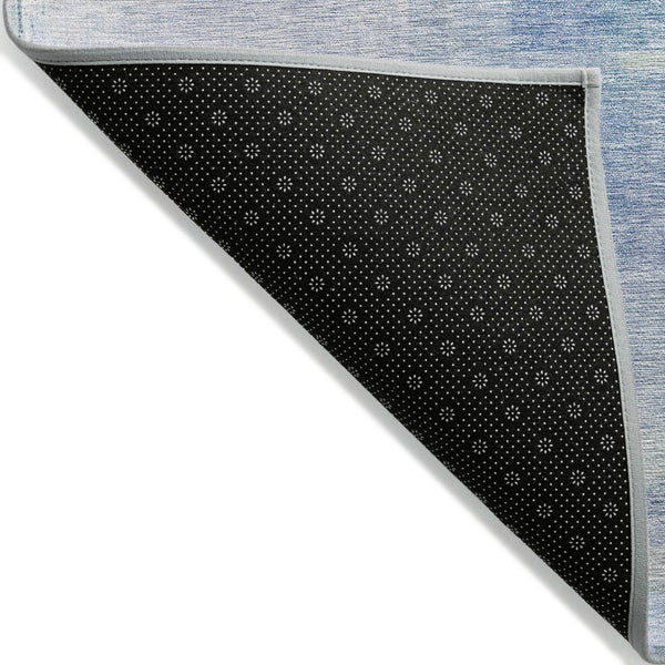 HomeRoots 5' Modern Blue Ivory Gray Abstract Washable Area Rug for Indoor Outdoor Durability and Style 5' X 8' 602915