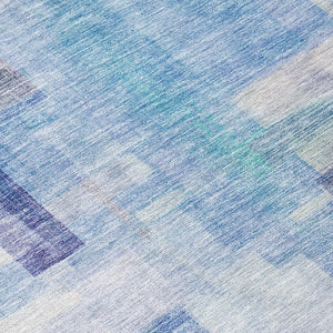 HomeRoots 5' Modern Blue Ivory Gray Abstract Washable Area Rug for Indoor Outdoor Durability and Style 8' Round 602916