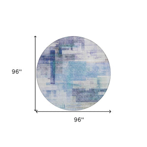 HomeRoots 5' Modern Blue Ivory Gray Abstract Washable Area Rug for Indoor Outdoor Durability and Style 8' Round 602916