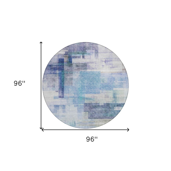 HomeRoots 5' Modern Blue Ivory Gray Abstract Washable Area Rug for Indoor Outdoor Durability and Style 8' Round 602916