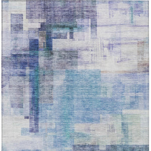 HomeRoots 5' Modern Blue Ivory Gray Abstract Washable Area Rug for Indoor Outdoor Durability and Style 8' X 10' 602917