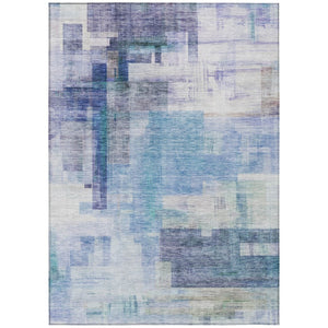 HomeRoots 5' Modern Blue Ivory Gray Abstract Washable Area Rug for Indoor Outdoor Durability and Style 8' X 10' 602917