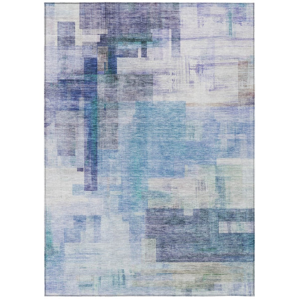 HomeRoots 5' Modern Blue Ivory Gray Abstract Washable Area Rug for Indoor Outdoor Durability and Style 8' X 10' 602917