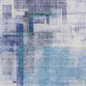 HomeRoots 5' Modern Blue Ivory Gray Abstract Washable Area Rug for Indoor Outdoor Durability and Style 8' X 10' 602917