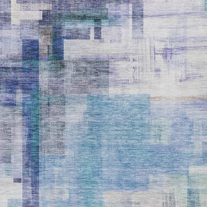 HomeRoots 5' Modern Blue Ivory Gray Abstract Washable Area Rug for Indoor Outdoor Durability and Style 10' X 14' 602919