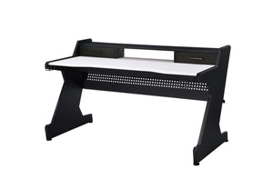 English Elm Bigga Black White Gaming Desk with Monitor Shelf Drawers and Open Storage Bay B2726P442585