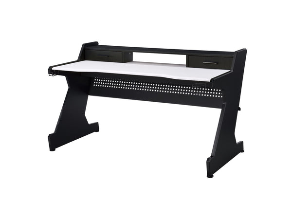 English Elm Bigga Black White Gaming Desk with Monitor Shelf Drawers and Open Storage Bay B2726P442585