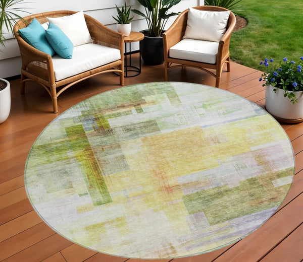 HomeRoots 5' Vibrant Abstract Washable Area Rug - Durable Indoor/Outdoor Design for Modern Spaces & Foyers 8' Round 602934