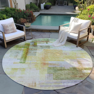 HomeRoots 5' Vibrant Abstract Washable Area Rug - Durable Indoor/Outdoor Design for Modern Spaces & Foyers 8' Round 602934