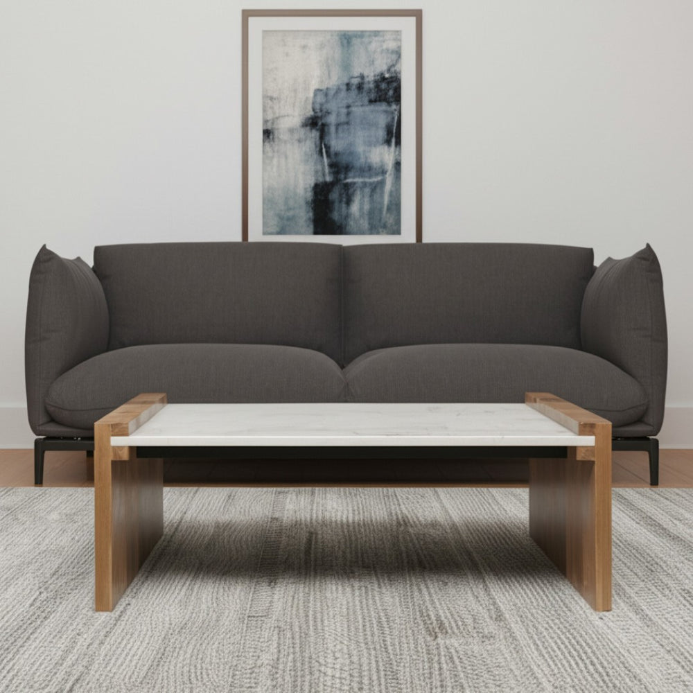 HomeRoots 48" Modern Solid Wood & White Marble Coffee Table – Stylish Geometric Design for Any Living Space 602938