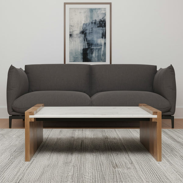 HomeRoots 48" Modern Solid Wood & White Marble Coffee Table – Stylish Geometric Design for Any Living Space 602938