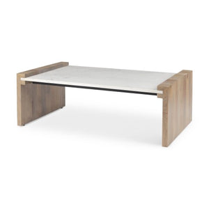 Homeroots 48" Stylish Natural And White Solid Wood Marble Coffee Table - Modern Design For Chic Interiors   602938