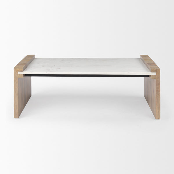 Homeroots 48" Stylish Natural And White Solid Wood Marble Coffee Table - Modern Design For Chic Interiors   602938