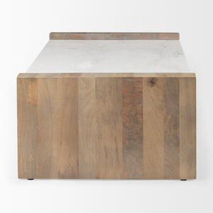 Homeroots 48" Stylish Natural And White Solid Wood Marble Coffee Table - Modern Design For Chic Interiors   602938