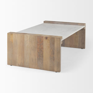 Homeroots 48" Stylish Natural And White Solid Wood Marble Coffee Table - Modern Design For Chic Interiors   602938