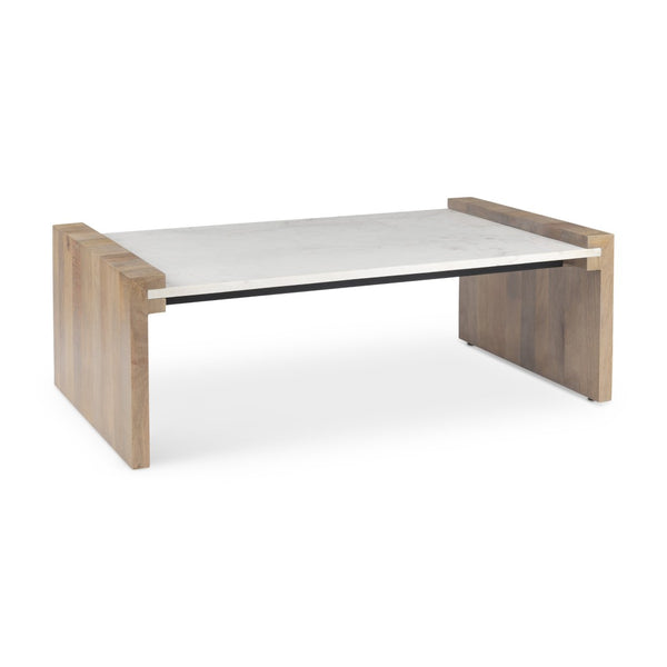 Homeroots 48" Stylish Natural And White Solid Wood Marble Coffee Table - Modern Design For Chic Interiors   602938