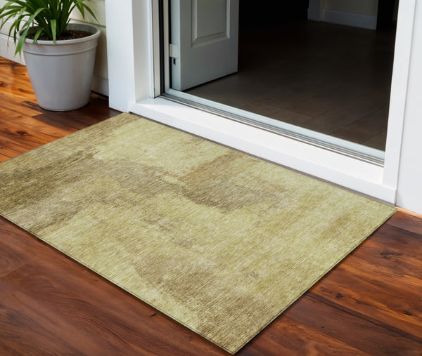 Homeroots 3' Brown & Light Yellow Abstract Rug – Stylish Washable Indoor/Outdoor Area Rug For Any Space 3' X 5' Polyester 602945