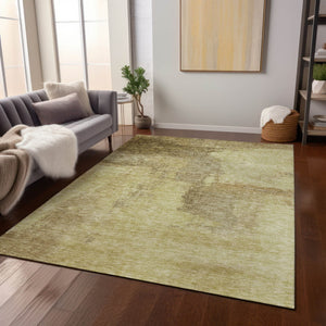 Homeroots 3' Brown & Light Yellow Abstract Rug – Stylish Washable Indoor/Outdoor Area Rug For Any Space 5' X 8' Polyester 602946