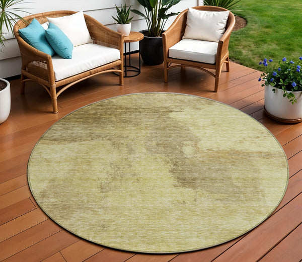 Homeroots 3' Brown & Light Yellow Abstract Rug – Stylish Washable Indoor/Outdoor Area Rug For Any Space 8' Round Polyester 602947