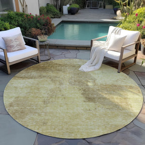 Homeroots 3' Brown & Light Yellow Abstract Rug – Stylish Washable Indoor/Outdoor Area Rug For Any Space 8' Round Polyester 602947