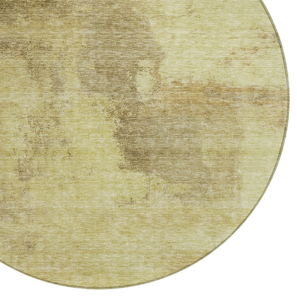 Homeroots 3' Brown & Light Yellow Abstract Rug – Stylish Washable Indoor/Outdoor Area Rug For Any Space 8' Round Polyester 602947