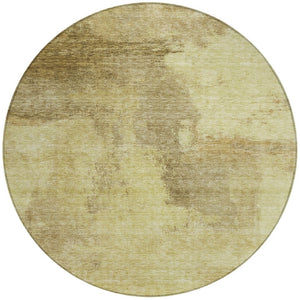 Homeroots 3' Brown & Light Yellow Abstract Rug – Stylish Washable Indoor/Outdoor Area Rug For Any Space 8' Round Polyester 602947