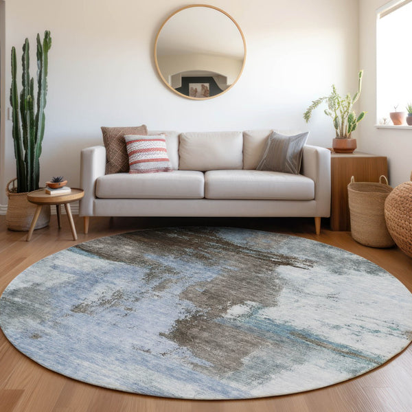 Homeroots 3' Brown & Light Yellow Abstract Rug – Stylish Washable Indoor/Outdoor Area Rug For Any Space 8' Round Polyester 602953