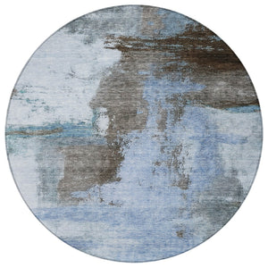 Homeroots 3' Brown & Light Yellow Abstract Rug – Stylish Washable Indoor/Outdoor Area Rug For Any Space 8' Round Polyester 602953