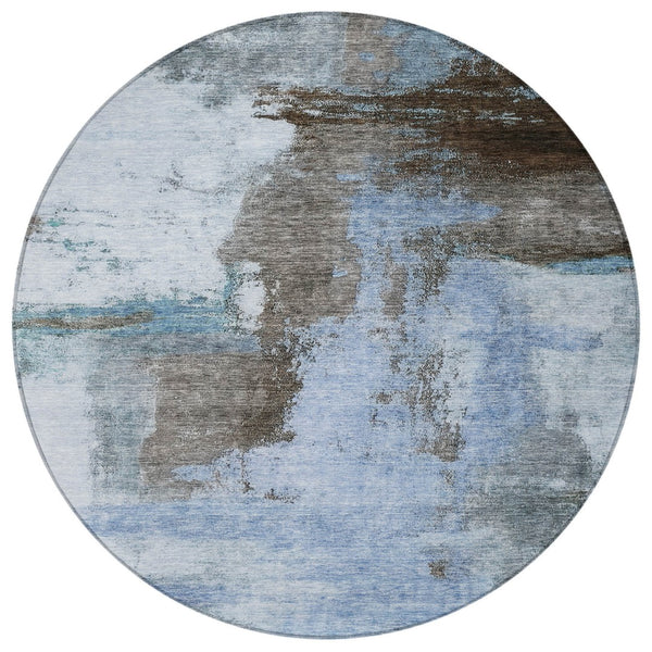 Homeroots 3' Brown & Light Yellow Abstract Rug – Stylish Washable Indoor/Outdoor Area Rug For Any Space 8' Round Polyester 602953