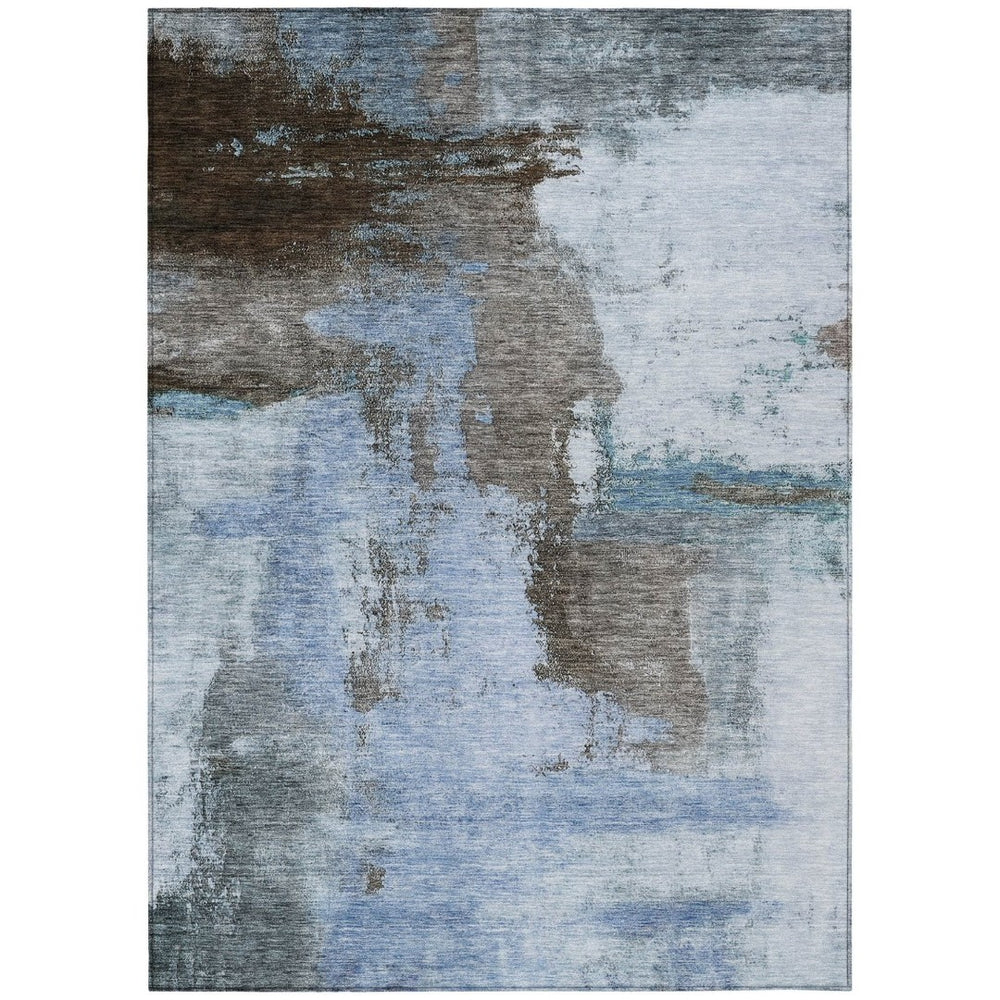 HomeRoots 9' Abstract Washable Indoor/Outdoor Area Rug in Blue Gray & Dark Brown – Stylish & Durable Design! 602955