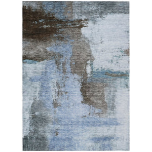 HomeRoots 5' Blue-Gray and Dark Brown Abstract Washable Indoor-Outdoor Area Rug for Stylish Durability 10' X 14' 602956