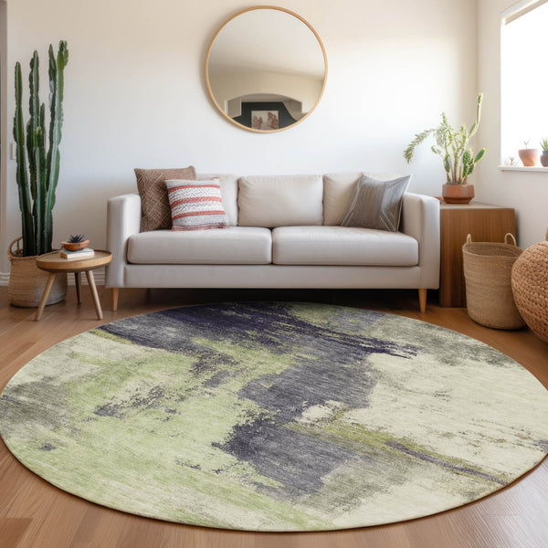 Homeroots 3' Brown & Light Yellow Abstract Rug – Stylish Washable Indoor/Outdoor Area Rug For Any Space 8' Round Polyester 602959