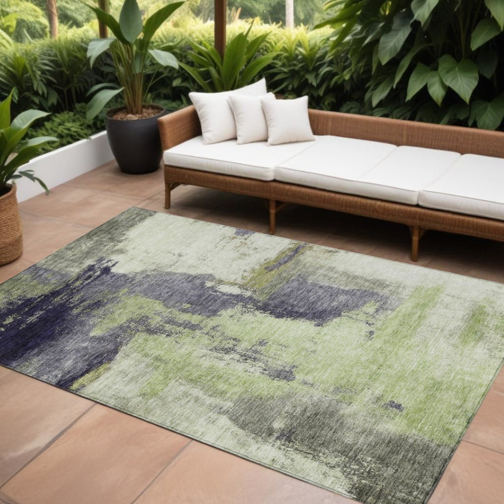 HomeRoots 9' Contemporary Fern Green, Gray & Black Abstract Washable Area Rug for Indoor & Outdoor Use 602961