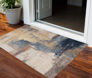 Homeroots 3' Brown & Light Yellow Abstract Rug – Stylish Washable Indoor/Outdoor Area Rug For Any Space 3' X 5' Polyester 602963