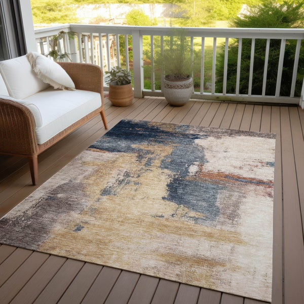 Homeroots 3' Brown & Light Yellow Abstract Rug – Stylish Washable Indoor/Outdoor Area Rug For Any Space 3' X 5' Polyester 602963
