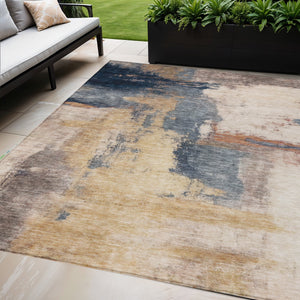 Homeroots 3' Brown & Light Yellow Abstract Rug – Stylish Washable Indoor/Outdoor Area Rug For Any Space 5' X 8' Polyester 602964