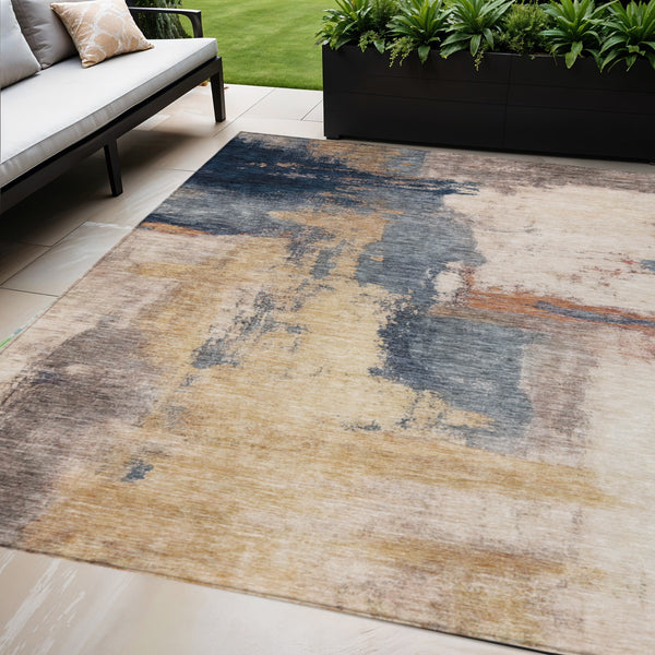 Homeroots 3' Brown & Light Yellow Abstract Rug – Stylish Washable Indoor/Outdoor Area Rug For Any Space 5' X 8' Polyester 602964