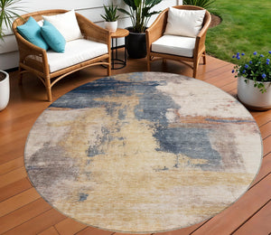 Homeroots 3' Brown & Light Yellow Abstract Rug – Stylish Washable Indoor/Outdoor Area Rug For Any Space 8' Round Polyester 602965