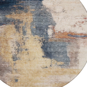 Homeroots 3' Brown & Light Yellow Abstract Rug – Stylish Washable Indoor/Outdoor Area Rug For Any Space 8' Round Polyester 602965