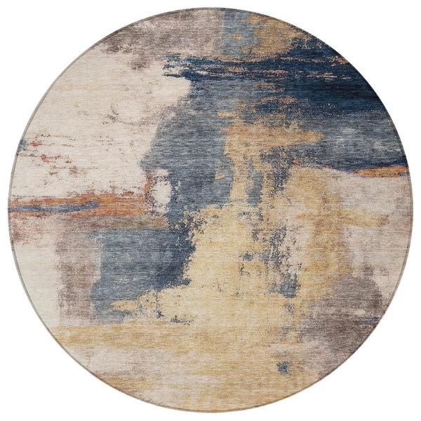 Homeroots 3' Brown & Light Yellow Abstract Rug – Stylish Washable Indoor/Outdoor Area Rug For Any Space 8' Round Polyester 602965