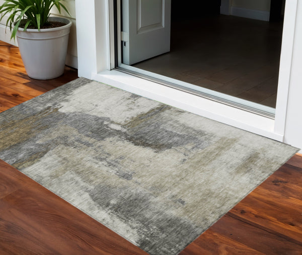 Homeroots 3' Brown & Light Yellow Abstract Rug – Stylish Washable Indoor/Outdoor Area Rug For Any Space 3' X 5' Polyester 602969