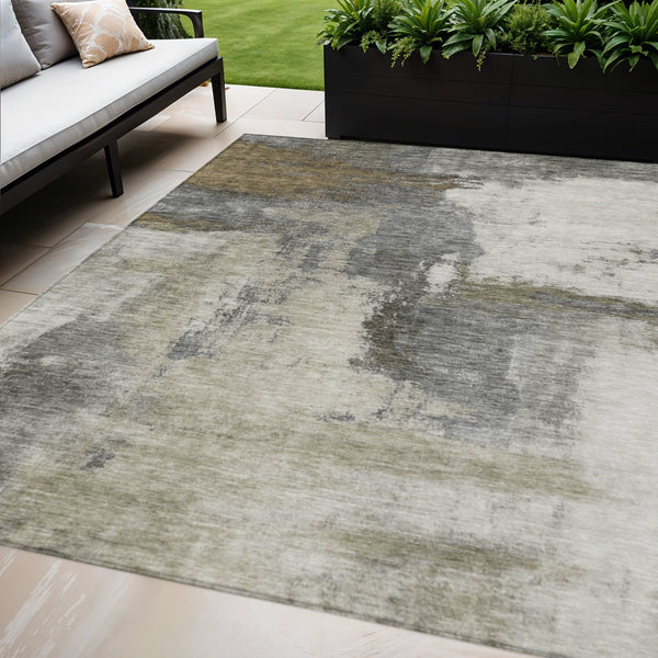 Homeroots 3' Brown & Light Yellow Abstract Rug – Stylish Washable Indoor/Outdoor Area Rug For Any Space 5' X 8' Polyester 602970