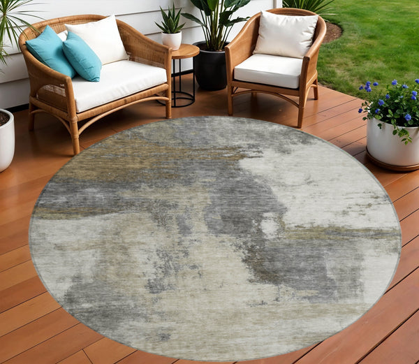 Homeroots 3' Brown & Light Yellow Abstract Rug – Stylish Washable Indoor/Outdoor Area Rug For Any Space 8' Round Polyester 602971