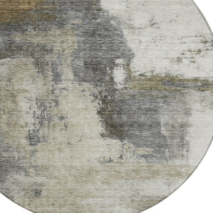 Homeroots 3' Brown & Light Yellow Abstract Rug – Stylish Washable Indoor/Outdoor Area Rug For Any Space 8' Round Polyester 602971